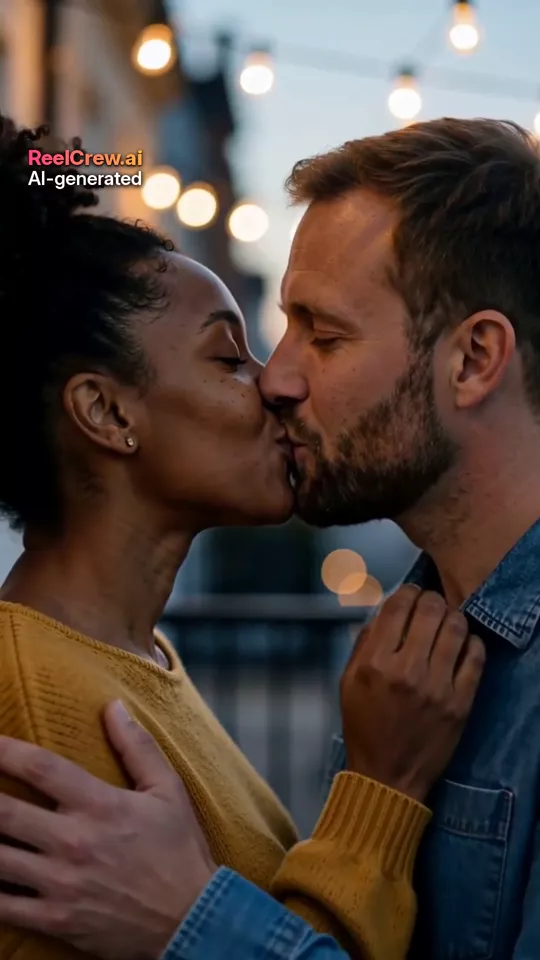 Balcony French kiss – AI video example made with the AI French Kiss template (AI-generated people)